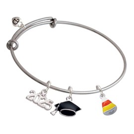 Delight Jewelry Silvertone Small 3-D Enamel Candy Corn - Silvertone Class of 2025 Graduation Charm Bangle Bracelet