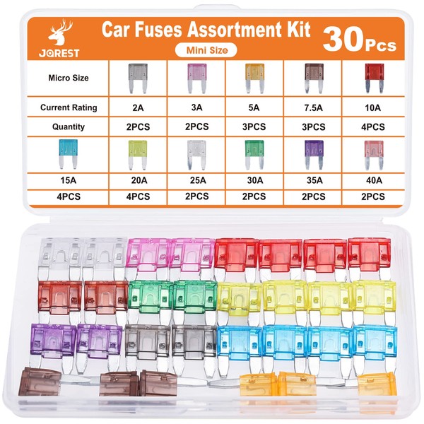 JOREST 30Pcs Mini Car Fuse Kit - Mini Blade Fuses
