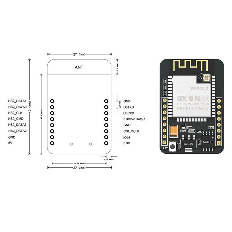 Hailege 2pcs ESP32-CAM ESP32 OV2640 Camera Module Wireless WiFi Bluetooth