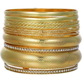 AMBEERT 11 PCS Gold Bangle, Gold Bangle For Women, Fashionable Wide Wrist Bracelets Stack Statement Bangles Fashion Jewellery Gift, or Mother's Day Valentine's Day Wedding Couples