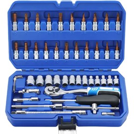 slrongpowlr 53 Pieces 1/4 inch Drive Socket Ratchet Wrench Tool Set, with Bit Socket Set Metric and Extension Bar for Auto Repairing and Household, with Storage Case (53)