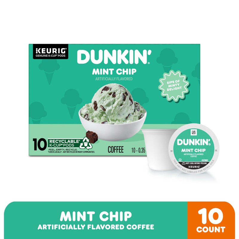 Dunkin’ Mint Chip Artificially Flavored Coffee, Keurig K-Cup Pods, 10