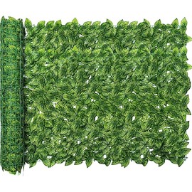 Artificial Ivy Privacy Fence Screen, 120x40 Inch Artificial Faux Ivy Hedge, Expandable Faux Privacy Fence with 80 pcs Zip Ties Decoration for Outdoor Garden, Color Printing Watermelon Leaves