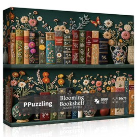 Wildflower Pages Puzzles for Adults 1000 Pieces, Vintage Flower Book Art Puzzle, Colorful Blooming Bookshelf Jigsaw Puzzle, Retro Floral Plant Aesthetic Puzzles for Book Lovers