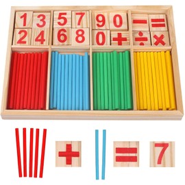 umbresen Counting Sticks Montessori Toys Math Educational Toy, Wooden Intelligence Sticks Number Cards and Counting Rods with Box (Counting Sticks)