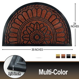 MIBAO Half Round Door Mat, Non-Slip Welcome Entrance Way Rug, Durable Rubber Door Mats, Low-Profile Heavy Duty Doormat, Half Circle Rugs for Garage, Patio, High Traffic Areas, 24" x 36", Maroon