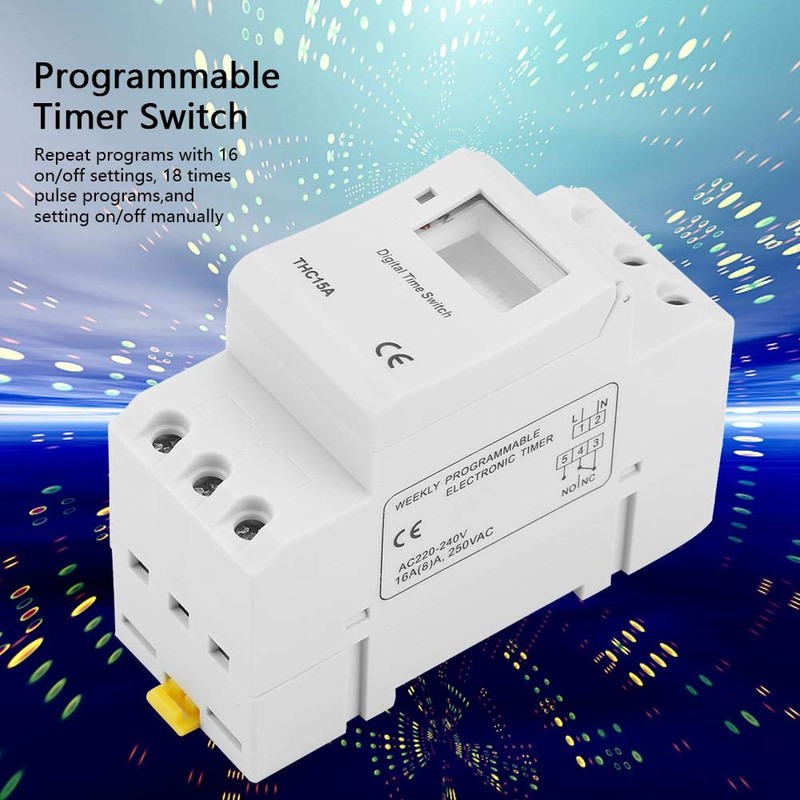 THC15A Timer Switch, 220-240VAC 16A Digital LCD Power Weekly Programmable