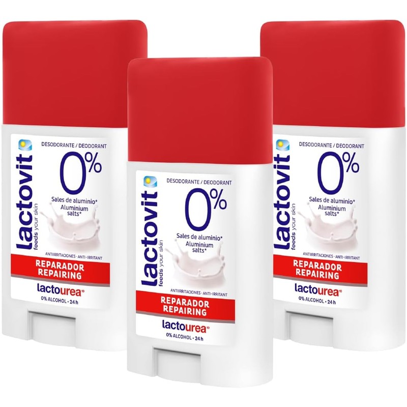 Desodorante barra Lactovit Lactourea para piel seca – 3×60 ml,