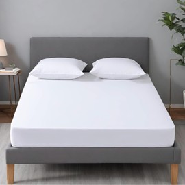 Apex Furnishings Fitted Sheet Single, White - Brushed Microfiber Plain Dyed Bedding Sheet Deep Pocket 10 Inch (25cm) Elasticated Corner, Easy Care, Soft Bottom Bed Sheets.