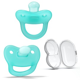 Smilo Newborn Baby Pacifier with Sterilization Box - 2 Pack of Orthodontic Pacifiers for Babies from 0-2 Months - Expands to Support The Palate During Soothing - BPA-Free - Aqua