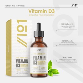 Vitamin D3 Liquid Drops 1000IU - 30ml (600 Servings) - MCT Coconut Oil Base - High Strength Vitamin D3 Supplement - 25μg (1,000 IU) per Drop - by Alpha01
