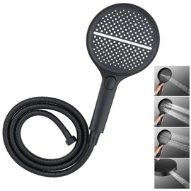ACA International 4 Functions Handheld Shower Head with Shower Hose, Round 6-Inch Handheld Showerheads with Fliter, Rain Massage Mist Power Wash Spary Shower for Bathroom, WELS Approved (Black)