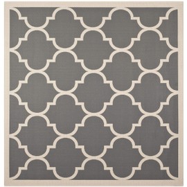Safavieh Courtyard Collection CY6914 Trellis Indoor/ Outdoor Area Rug, 4' x 4' Square, Anthracite / Beige
