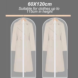 Garment Bags - Clothes Covers 5 Pcs Dustproof Suit Bag Covers, Waterproof Moth Proof Coat Bag with Zip, Translucent Dress Cover Anti-Mite Breathable Protector for Wardrobe Storage and Travel 60x120cm