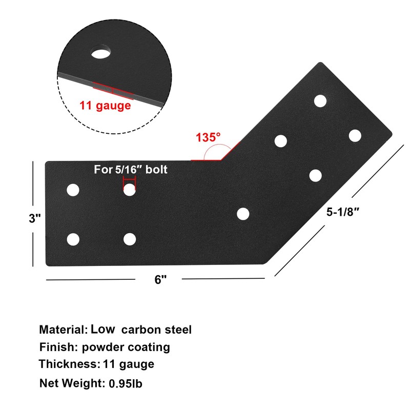 heneng 4 Pcs 135 Degree Angle Flat Bracket,Pergola Support Plate