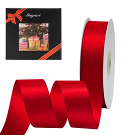 LIUYAXI Red Double Face Satin Ribbon 1" X 50 Yards, Ribbons Perfect for Crafts, Christmas Gift Wrapping, Hair Bow Making and More