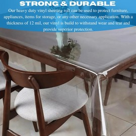 VBS - 12 Mil Clear Vinyl Sheeting - Vinyl Plastic Sheeting, Clear Vinyl Roll, Clear Vinyl, Clear Vinyl Sheet for Storm Windows, Covering, Protection, Tablecloth Protector (5.5' x 7')