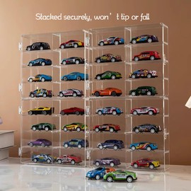 4-Pack Hot Wheels Display Case for 1/64 Scale Toys Car - Wall Mountable Transparent Storage Box for Hot Wheels, Matchbox & Diecast Models,Includes Hooks for Easy Hanging