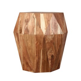The Urban Port 22-Inch Faceted Handcrafted Acacia Wood Side End Table with Octagonal Top