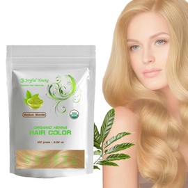 100% Organic Henna Hair Color – Natural, Chemical-Free Hair Dye for Rich, Vibrant Color & Gloss – Grey Coverage, Safe for All Hair Types, Vegan Non-Toxic, Herbal Hair Treatment (MEDIUM BLONDE)