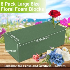 Acrux7 8 Pack Floral Foam Blocks 9x4.3x3 Inch Florist Foam Bricks for Fresh and Artificial Flowers Dry and Wet Foam Bricks Flower Arrangement Supplies for Wedding, Garden, Home, Office (Green)