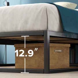 Zinus Joseph 14 Inch Platform Bed Frame, Wood Slat Support, No Box Spring Needed, Eco Friendly WonderBox(TM) Packaging, Easy Assembly, Black, Twin