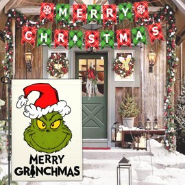 Cuiliqun Merry Grinchmas Garden Flag Christmas Garden Flags for Outside 12x18 Double Sided Christmas Vacation Decorations Outdoor Yard Sign Xmas Winter Garden Flag