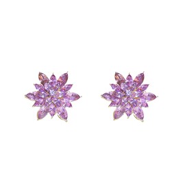 Just Follow Crystal Flower Burst Stud Earrings for Women Rhinestone Floral Cluster Zircon Blooming Earrings Wedding Party Jewelry Accessories (Violet)