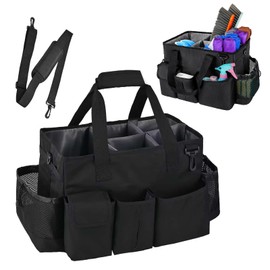 Cleaning Caddy Bag,Large Cleaning Supplies Organizer with Handle for Housekeepers, Black