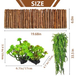 MUYG 3 PCS Bearded Dragon Tank Accessories, Reptile Hideout Wooden Bridge Hanging Plant Artificial Succulent Plants Terrarium Decor Hiding Climbing for Chameleon Gecko Lizard Snakes Frog