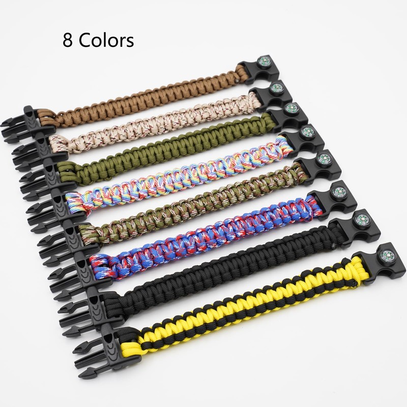 8-Pack 3-in-1 Emergency Survival Bracelet with Whistle and Compass, Survival