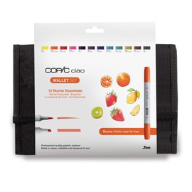 COPIC Ciao Marker Set of 12 in Wallet, All-Round Layout Markers with Medium Width and Brush Tip
