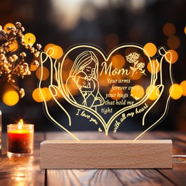 Kiddo Sky Mothers Day Gifts Mom Birthday Gifts from Daughter Engraved Arylic Night Light with Wooden Base Gifts for Women Mother's Day Christmas Gifts Ideas for Mom (Mom)