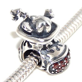ICYROSE Solid 925 Sterling Silver Filled Christmas Stocking with Red Crystals Charm Bead for European Snake Chain Bracelets