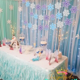 3 Pcs Snowflake Banner Garland, No DIY Blue Purple Winter Snowflake Banners for Snowflake Hanging Decorations Wonderland Baby Shower Decorations