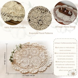 4Pcs Handmade Cotton Crochet Doilies 12"x18", Oval Boho Lace Table Placemats Vintage Furniture Cloth Cover Room Decor, Floral Dollies for Tables Dresser Nightstand, Beige