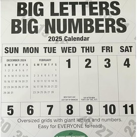 BIG LETTERS BIG NUMBERS Wall Calendar 2025 (Size 12" X 12")