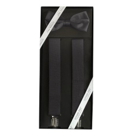LUTHER PIKE SEATTLE Mens Bow Tie And Suspenders Set For Men Gift Box - For Formal Dress Bowtie & Braces - Prom Dance Wedding Tuxedo Black