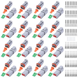 134 PCS Deutsch DT Grey 2 Pin Connectors 16 Set, Waterproof Electrical Wire Connector with Stamped Contacts and Seal Plug for Truck, Off-Road Vehicles, Construction, Agriculture, Motorcycle Wiring