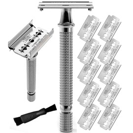 SHAVING REVOLUTION Maquinilla De Afeitar De Seguridad De Doble Filo Con Mango Largo Viking Revolution - Maquinilla De Afeitar Abierta De Mariposa Con 10 Hojas De Afeitar De Seguridad De Doble Filo De