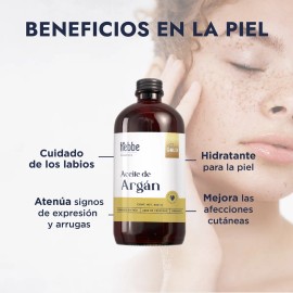 Aceite De Argán Virgen Marroquí, Prensado en Frio, Orgánico, Uso Capilar, hidratante reparador Cicatrizante facial Hebbe Cosmetics & Ludika 500ml