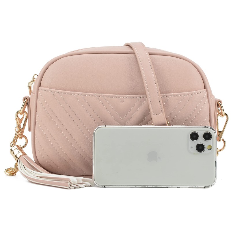 lola mae Quilted Crossbody Bag, Trendy Design Shoulder Purse, Blush