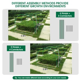 Hoyejyou 12 Sets of 8Ft Garden Hoops for Raised Beds, Rust-Free Fiberglass Garden Hoops Frame, Greenhouse Hoops Grow Tunnel, DIY Plant Support Garden Stakes for Row Cover/Fabric/Netting, 72Pcs