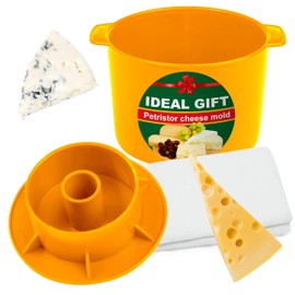 Cheese Mold for Cheese Making Cheese with Follower 1/2 gal Yellow and Cheesecloth - Cheesemaking Supplies - Cheese Form Mold - Cheese Making Basket - Molde Para Queso Casero - Cheese Press Mold