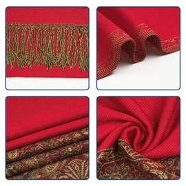 QIUTIMIY Paisley Pashmina Shawls and Wraps for Women Reversible Jacquard Festival Rave Pashmina Scarves with Fringe Vintage(Flower12-Red)