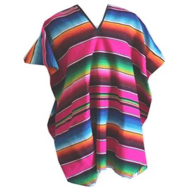 Del Mex Mexican Serape Adult Poncho (Pink)