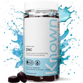 Zinc Gummies - 20mg 60 Vegan Gummies - Immunity Support, Hair, Skin & Nails Maintenance, Normal Fertility & Reproduction - Vegan Blackcurrant Flavoured Gummies for Men + Women