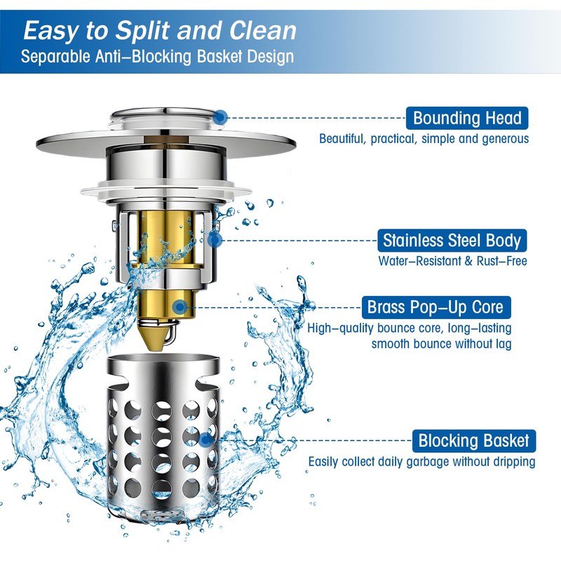 Universal Bathroom Sink Stopper, Pop Up Sink Drain Strainer Plug
