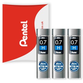 Pentel Ain Stein Mechanical Leads - Automatic / Mechanical Pencils - In Pentel Cushion Packaging - 0.7mm H Class - 3 Pack (120 Leads)