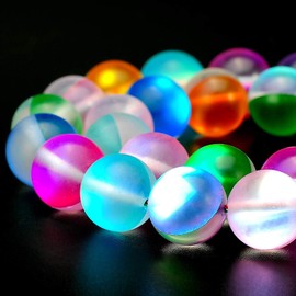 RUBYCA 12mm Round Moonstone Matte Crystal Glass Beads Aura for Jewelry Making Mix, 1 Strand